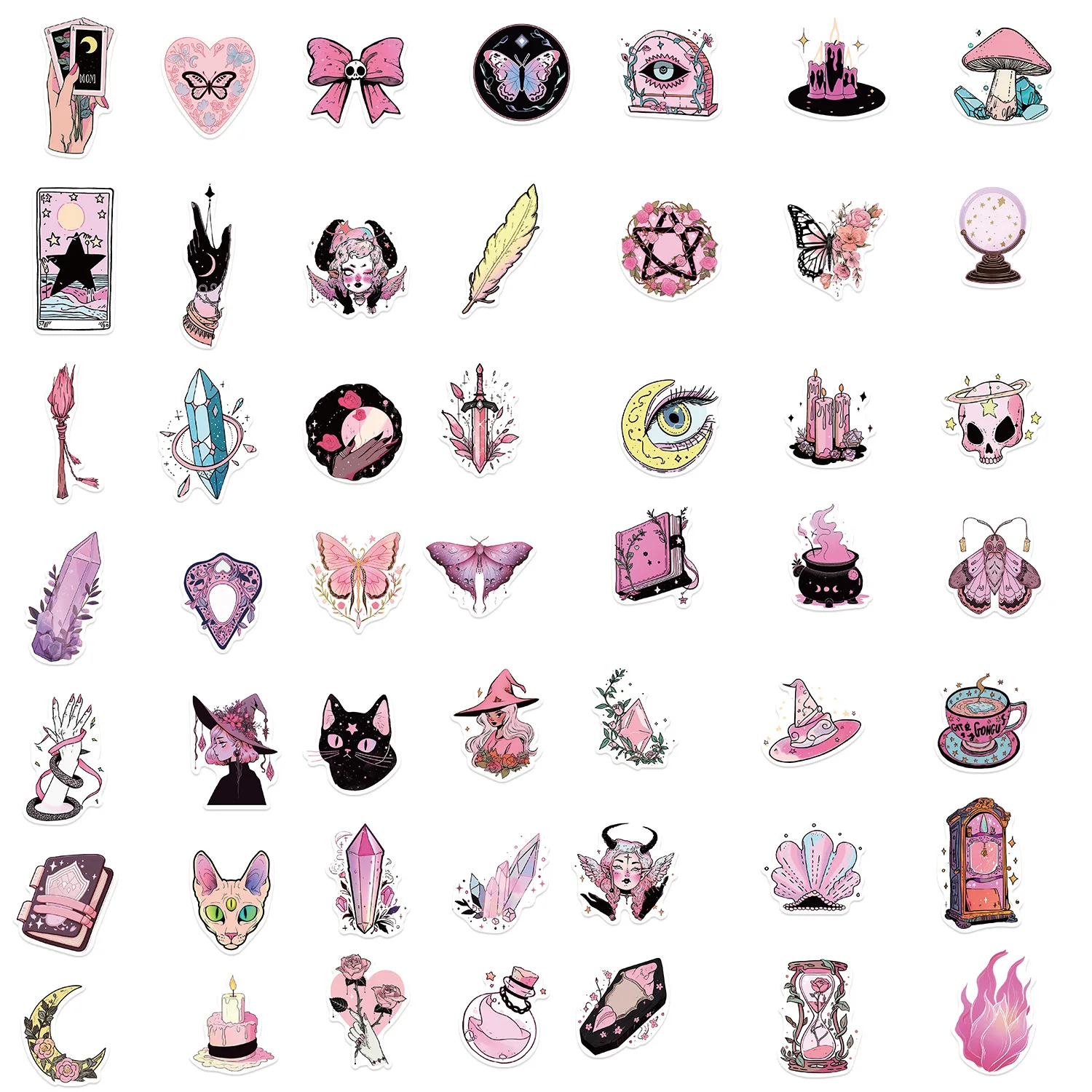 100PCS 핑크 & 그린 만화 마녀 그래피티 스티커 장식용 기타 노트북 여행가방 DIY 방수 문구 스티커