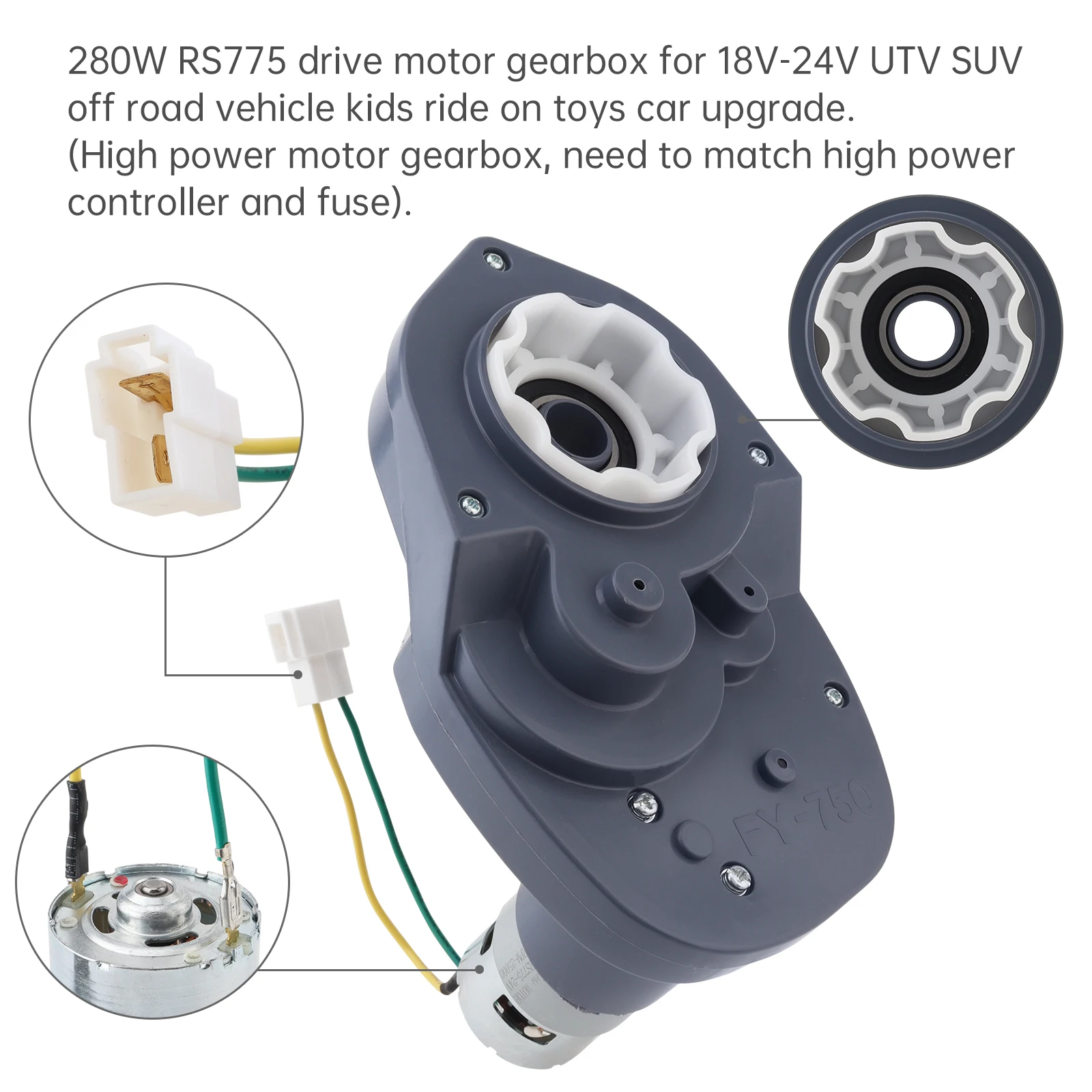 18V-24V RS775 18mm Hole Kids Ride On Toys Car Motor Gearbox Children Car Wheels Gearbox DC Motor for Remote Control Car