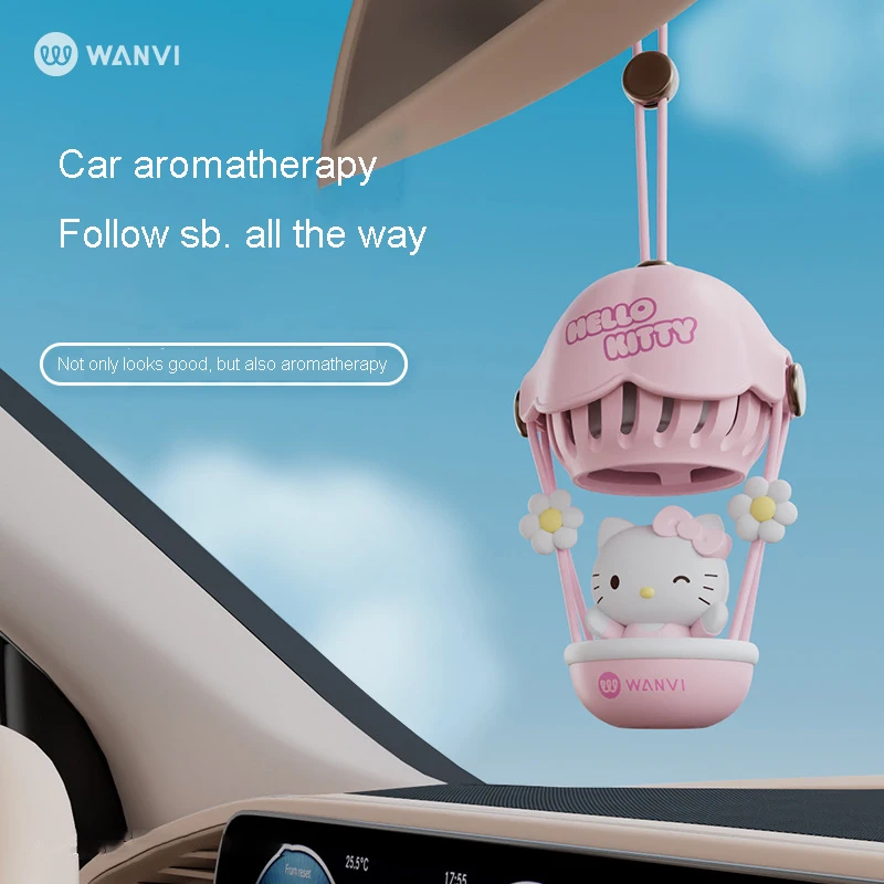 Kawaii Vehicle Mounted Rearview Mirror Creative Pendant Anime Cartoon Kt Cat Car Decorate Aromatherapy Accessories Pendant Gift