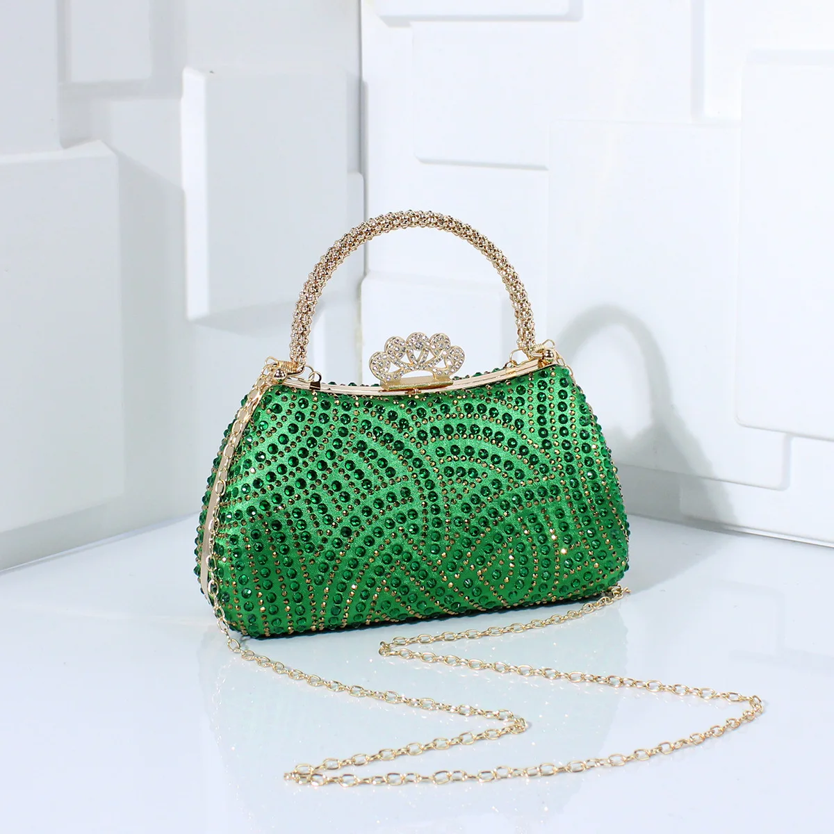 New gold shiny gorgeous rhinestone decorative handbag women's fashion temperament elegant luxury dinner bag
