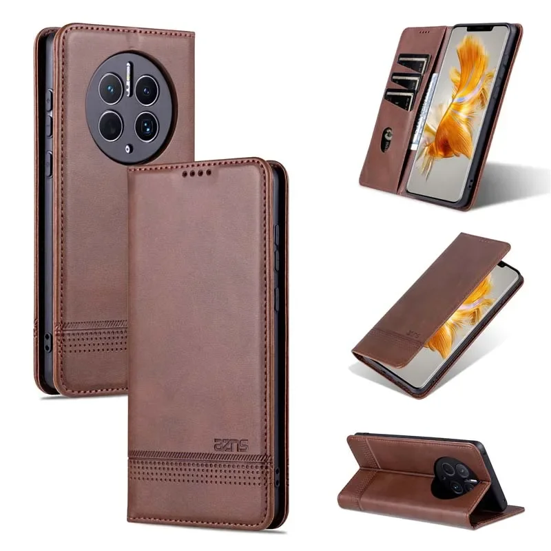 Leather Wallet Case for Huawei Mate 60 50 40 P60 P50 Pro Nova 12 11 10 9 Ultra Magnetic Flip Cover Protective Casing with Pocket