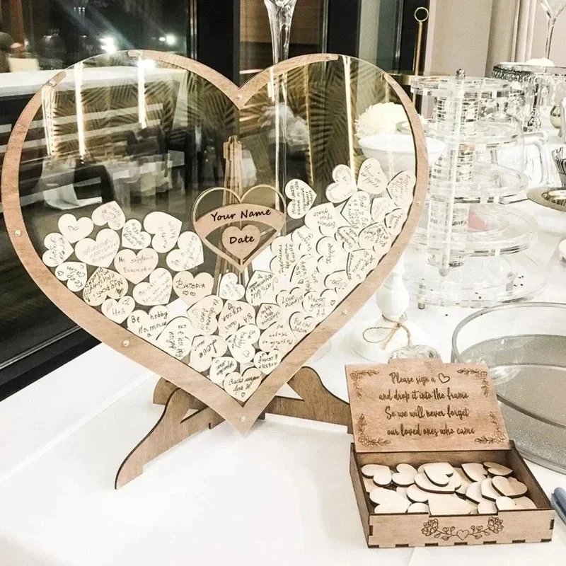 Unique Wedding Guest Book Wooden Heart Shape Guestbook Alternative Wedding Decor Guest Signature Drop Box Party Table Decoration