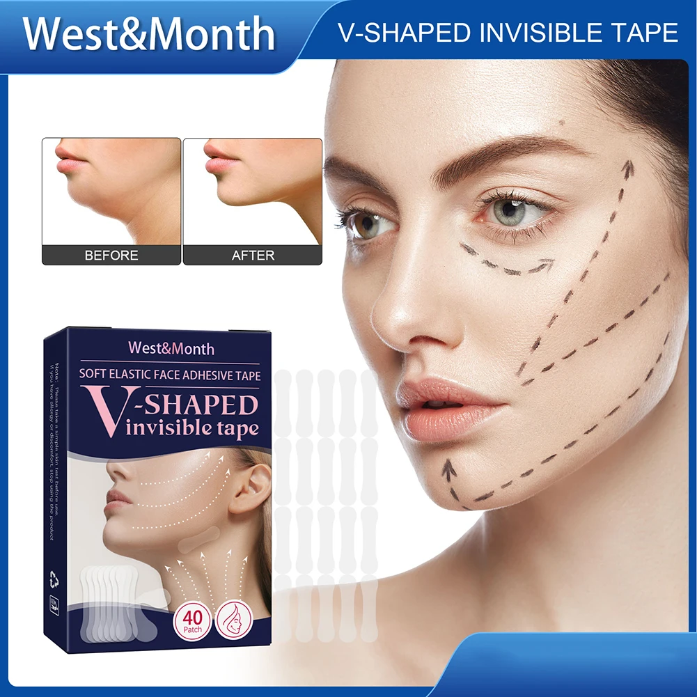 40pcs Invisible Breathable Thin Face Stickers Waterproof V-Shaped Facial Line Wrinkle Sagging Tighten Chin Lifting Adhesive Tape