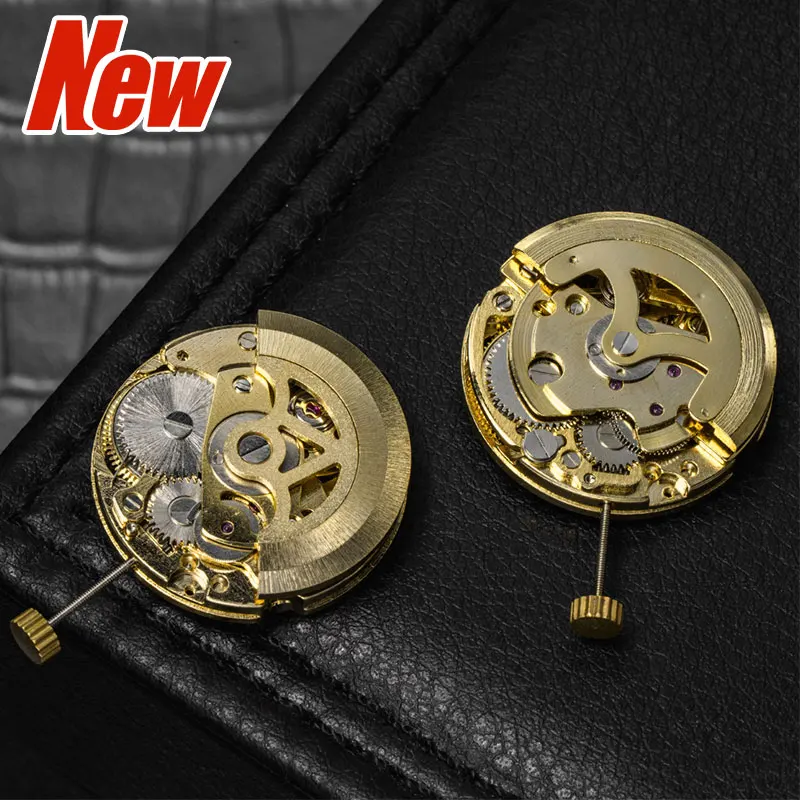 Movimiento de Reloj Mecánico Automático de 27mm con Calendario Simple, Péndulo de Ajuste y 3 Agujas, Accesorios para Relojes Esqueleto Dorados