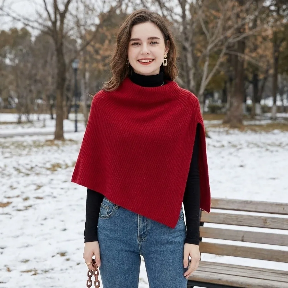 Eleganter Pullover-Strickschal, warmer, dicker Damen-Umhang im koreanischen Stil, Damen-Winterschal – Detail 6