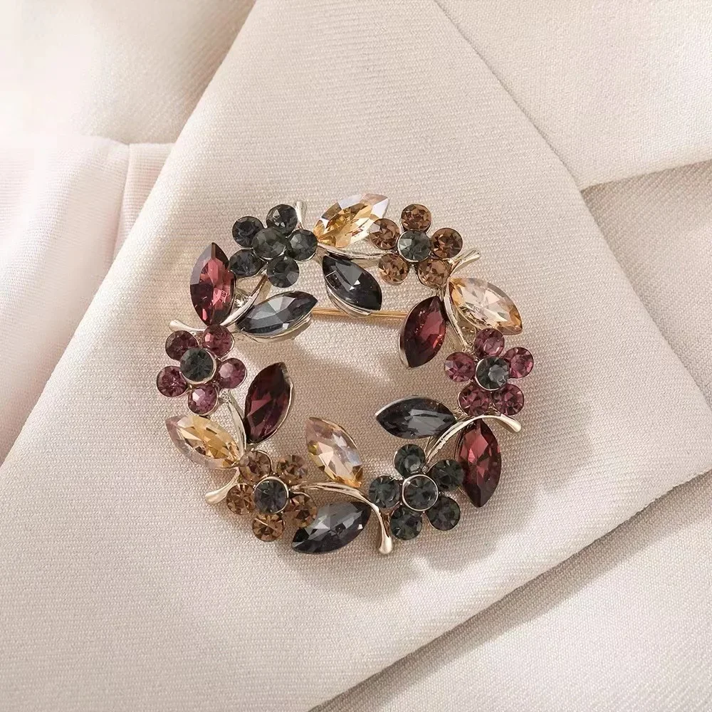 Rhinestone Wreath Brooches for Women Unisex 3-color Olive Branch Pins Office Party Friend Gifts Accessories