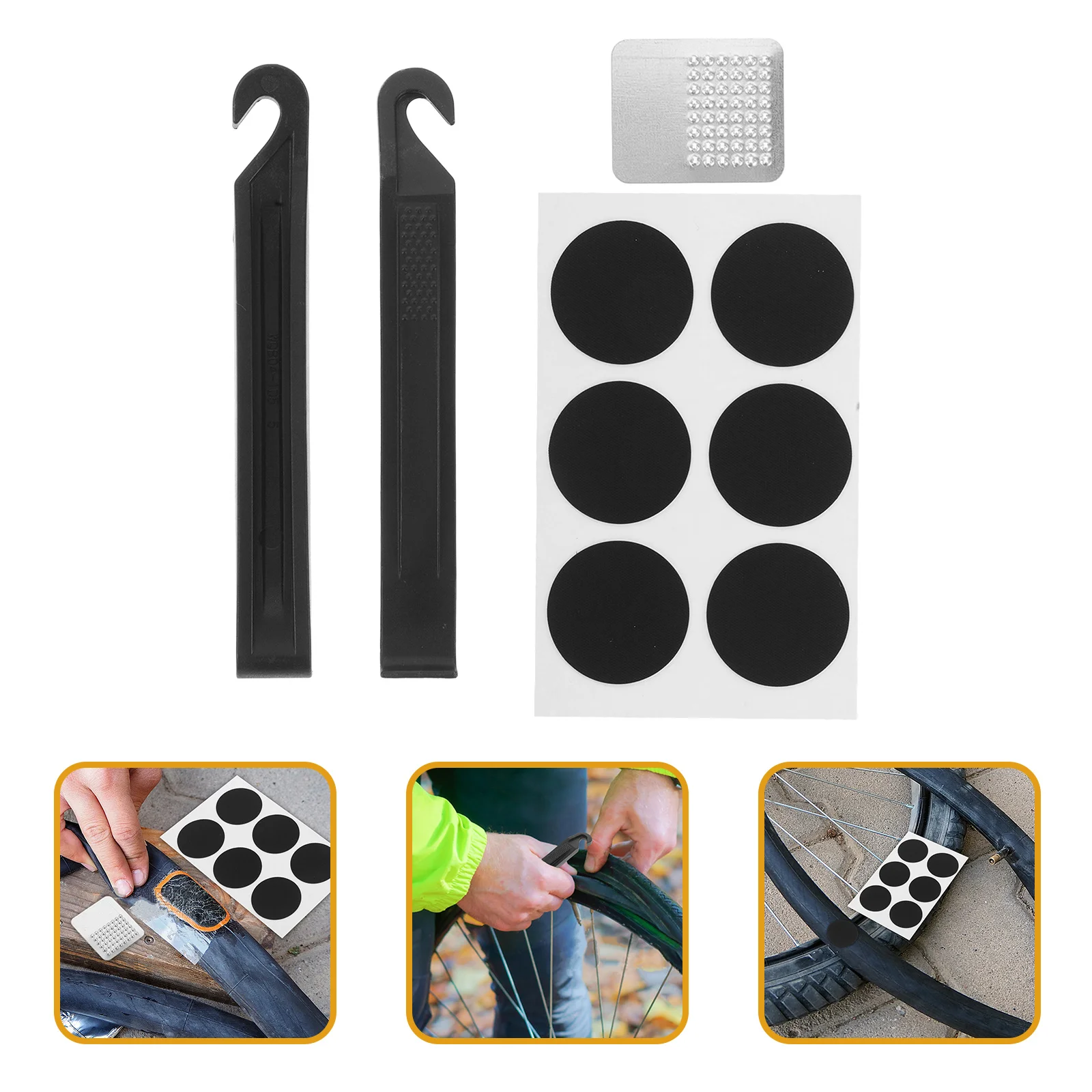 

1 комплект, комплект для ремонта велосипедных шин, сверхмощный комплект заплат, рычаг для шин, компактный велосипедный мотоциклетный комплект для ремонта проколов в любом месте