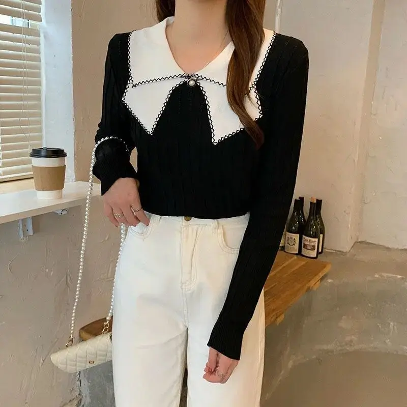 

Korean Autumn Top Lazy Women's New Knitted Sweater 2025 Gentle Doll Collar Versatile Temperament Long Sleeves