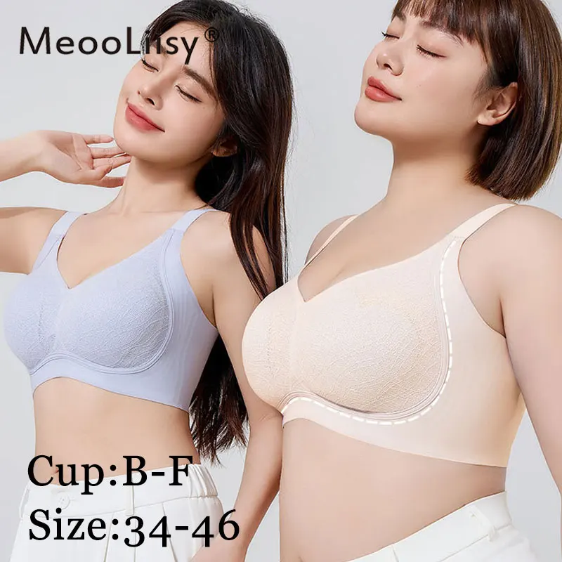 

MeooLiisy Large Size B-F Cup Seamless Push Up Thin Cup Bras Women Full Coverage No Wire Underwear Ultra-thin Minimizer Lingerie