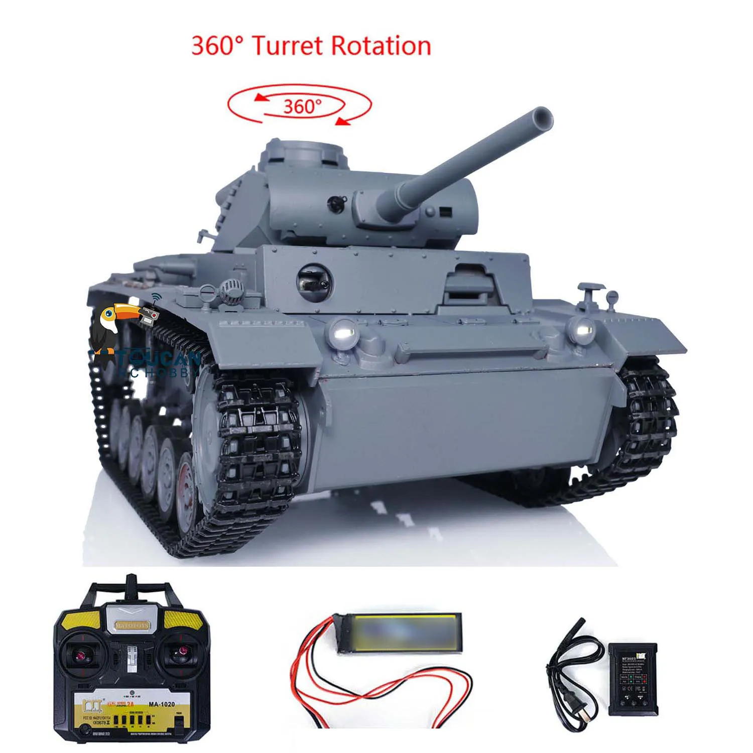 Mato RTR RC Tank 1223 Metal 1/16 Scale Gray German Panzer III Infrared Ver Barrel Recoil RC Model TH00663-SMT8