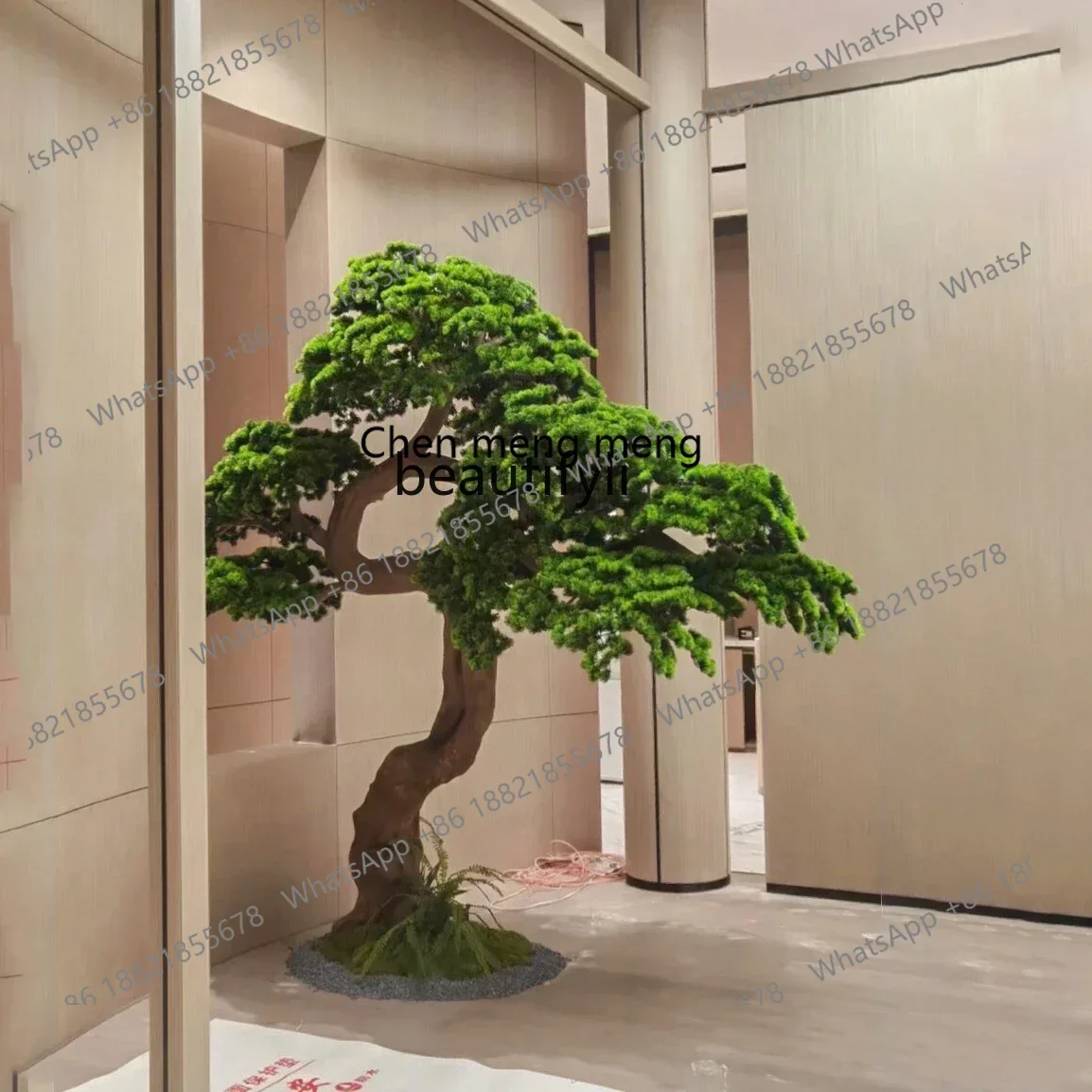 CC New Chinese style simulated welcome pine floor ornament entrance pine solid wood fake tree large-scale landscaping