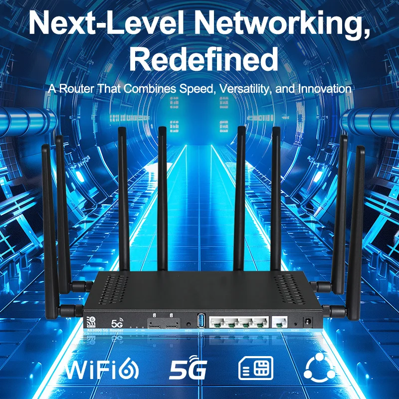 5G SIM Router WiFi6 OpenWrt Gigabit Ports MT7981B 3000Mbps Enterprise Routers LTE Wireless Router with Dual SIM Card Slots