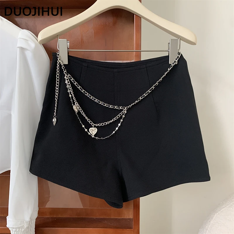 DUOJIHUI Two Piece White Chic Chiffon Slim Women Shirt Autumn New Fashion Waist Chain Shorts Basic Single Breasted Female Shirt