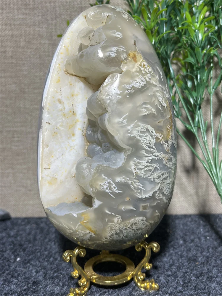 2176g Natural Crystal Moss Agate Egg  Quality Beauty Specimen Druzy Quartz Healing Minerals Spiritual Home Decoration+ Stand