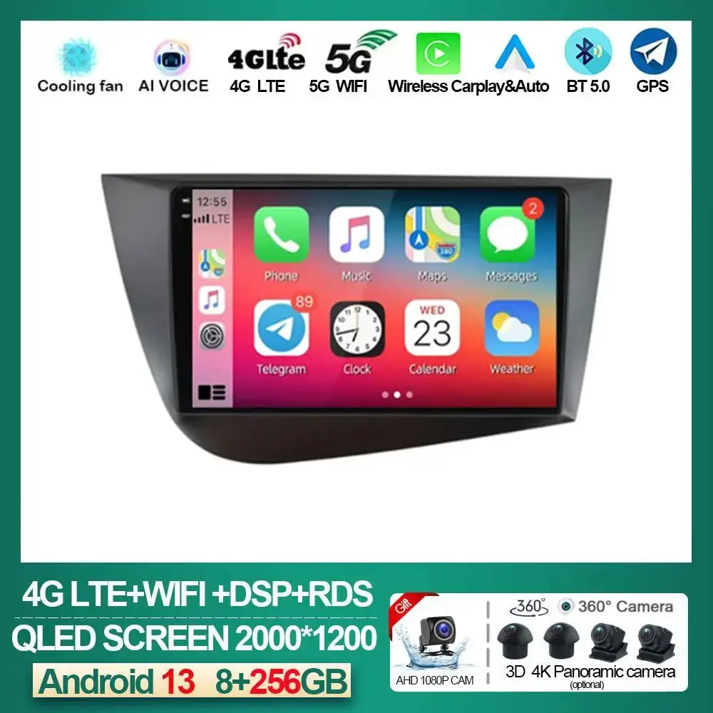 

9" 2Din Android 13 Car Radio Multimedia Video Player For Seat Leon 2 MK2 2005 - 2012 Navigation GPS 4G Carplay Head Unit NO DVD