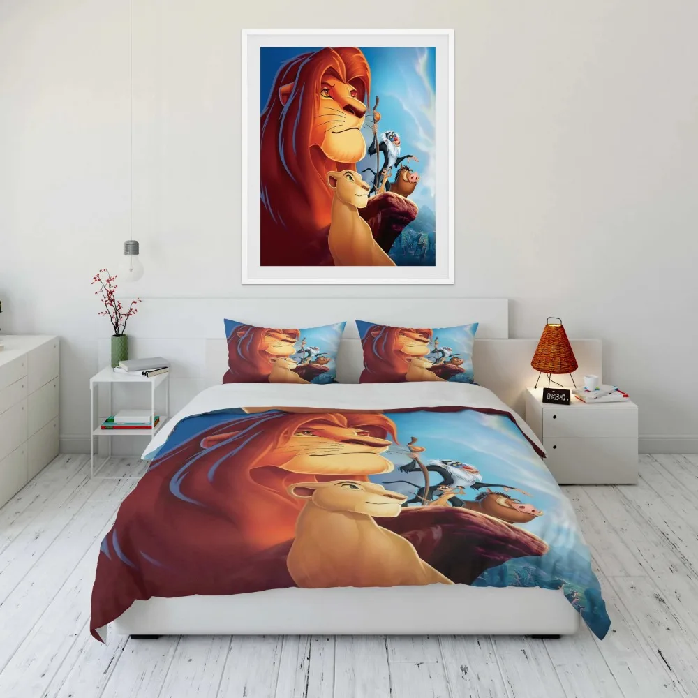 Cartoon Lion King Disney Bedding Set US Twin Queen Size Duvet Cover Comforter Pillowcase Boys Girls Children Adults King Gift