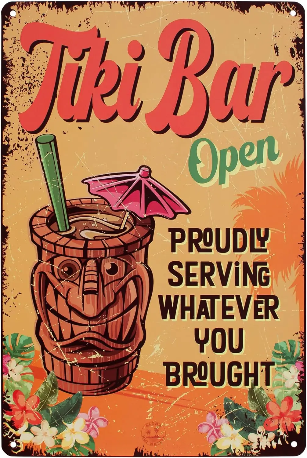 Tiki Bar Sign for Tiki Bar Decorations Outdoor, Tiki Bar Open , 4 Screws Incl, Tiki Decor, Tiki Hut Decorations, Luau Decorat