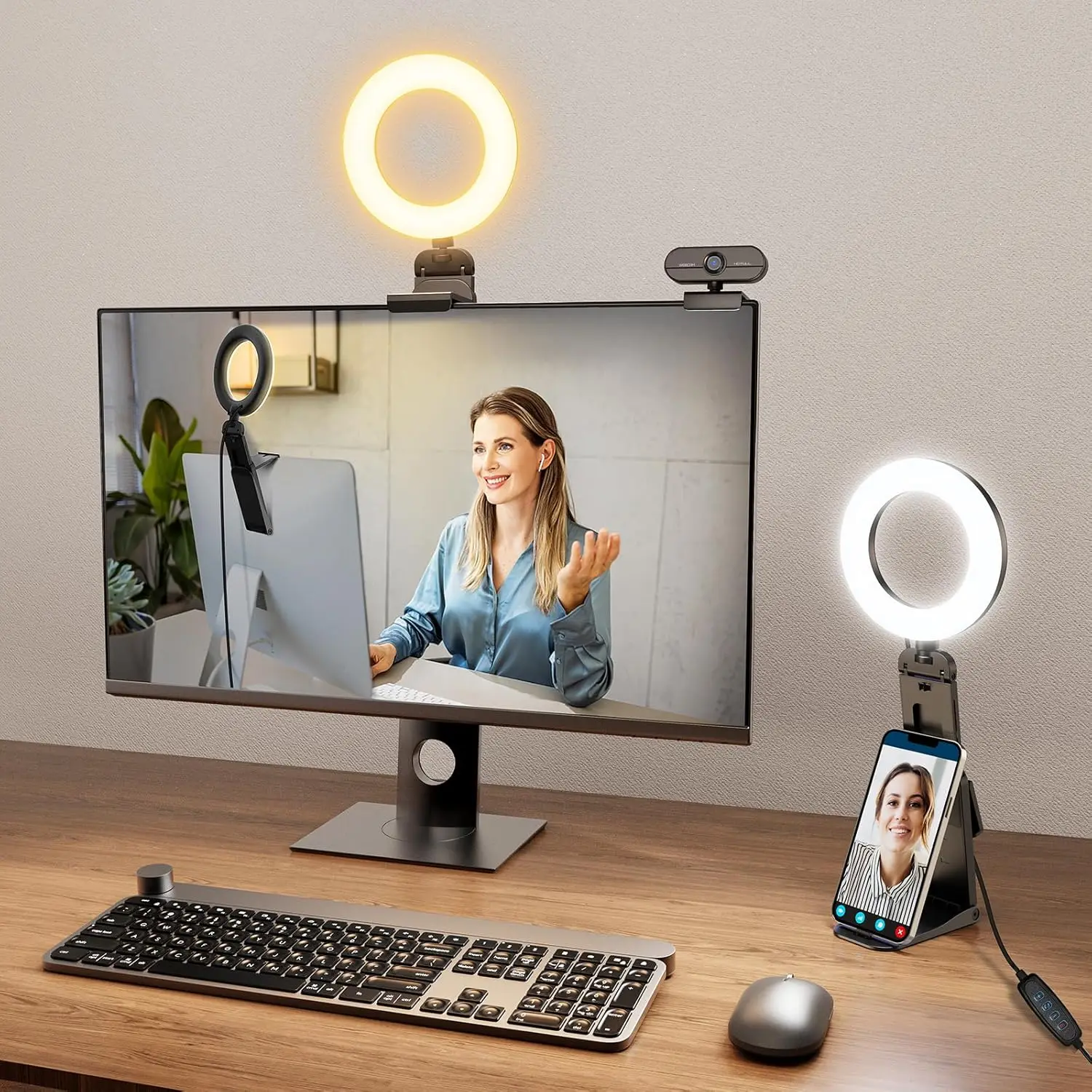 

5" Mini LED Ring Light for Laptop, Clip-On Video Conference Light with Stand, USB Powered, 10-Level Brightness, 3 Colors for Zoom/Recording