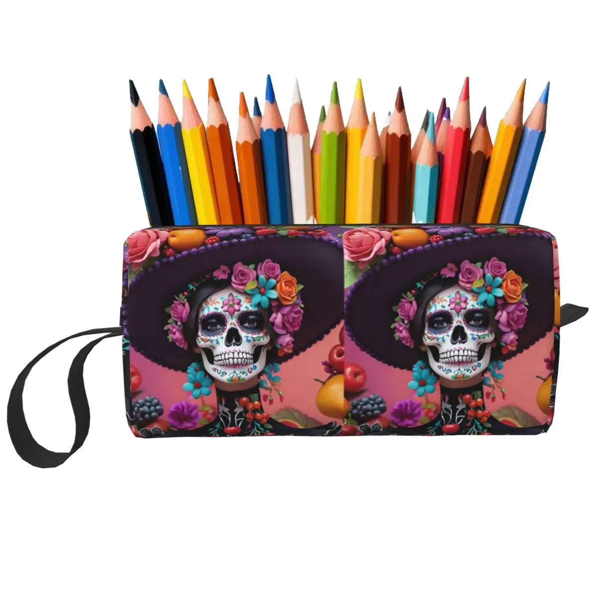 Day Of The Dead Sugar Skull Mexican Girl Federmäppchen, Stiftbox, Bleistiftbeutel, Schreibwaren, Reise-Organizer-Tasche für Damen