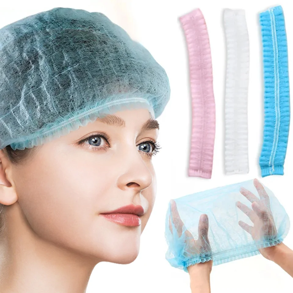 100pcs/Pack Disposable Shower Cap Elastic Hair Head Covers Waterproof Non-woven Bath Hat for Extension Clear Kitchen