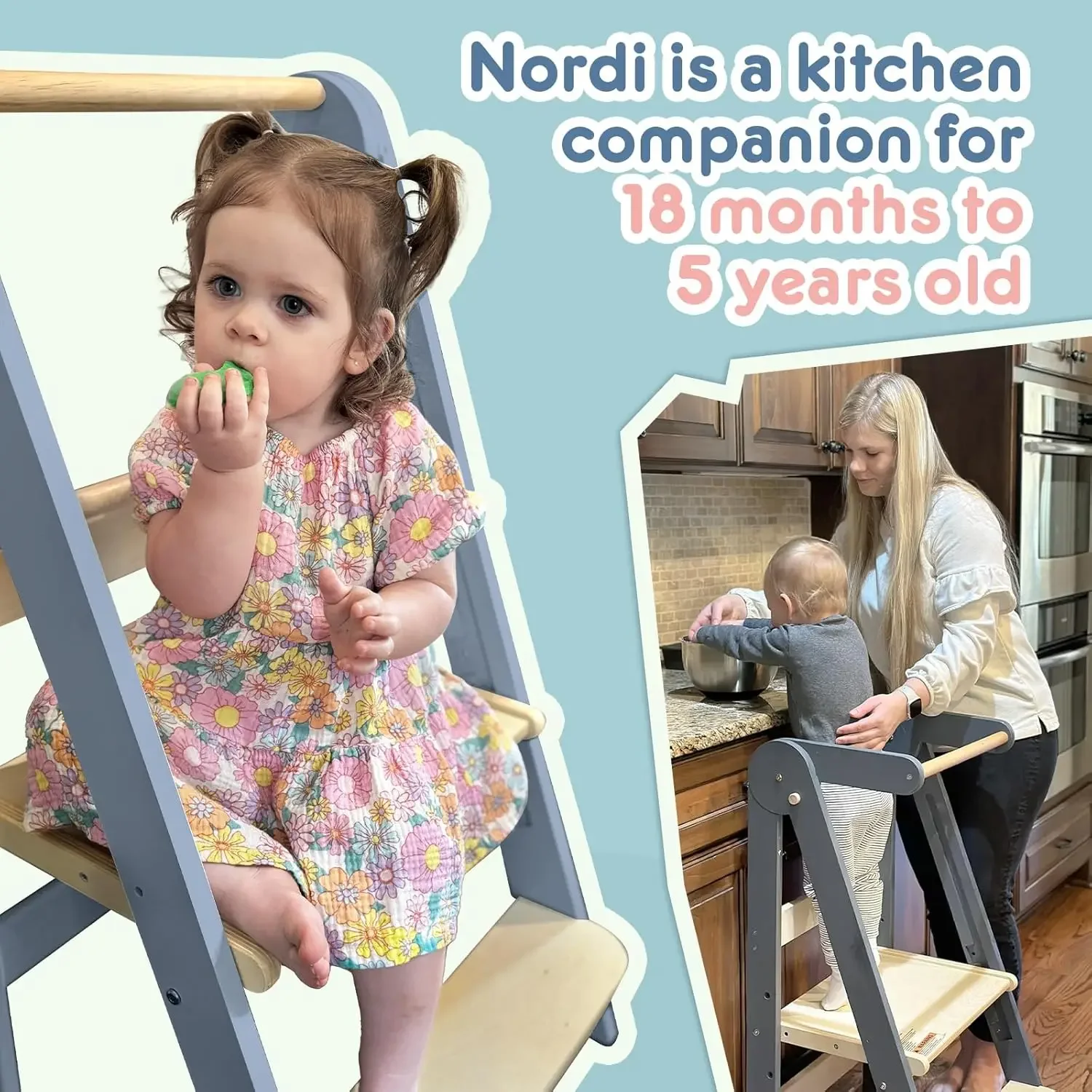 Toddler Kitchen Tower, Kitchen Stool Helper, Standing Tower with 3 Adjustable Heights, Suitable Age for 1.5-6 Years, Montessori