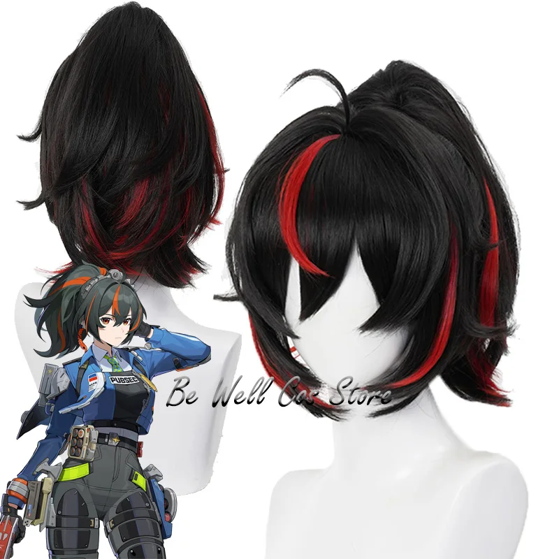 

Game Zenless Zone Zero Zhu Yuan Cosplay Wigs 35cm Short Black Mixed Red Resistant Synthetic Hair For Women Girls Halloween