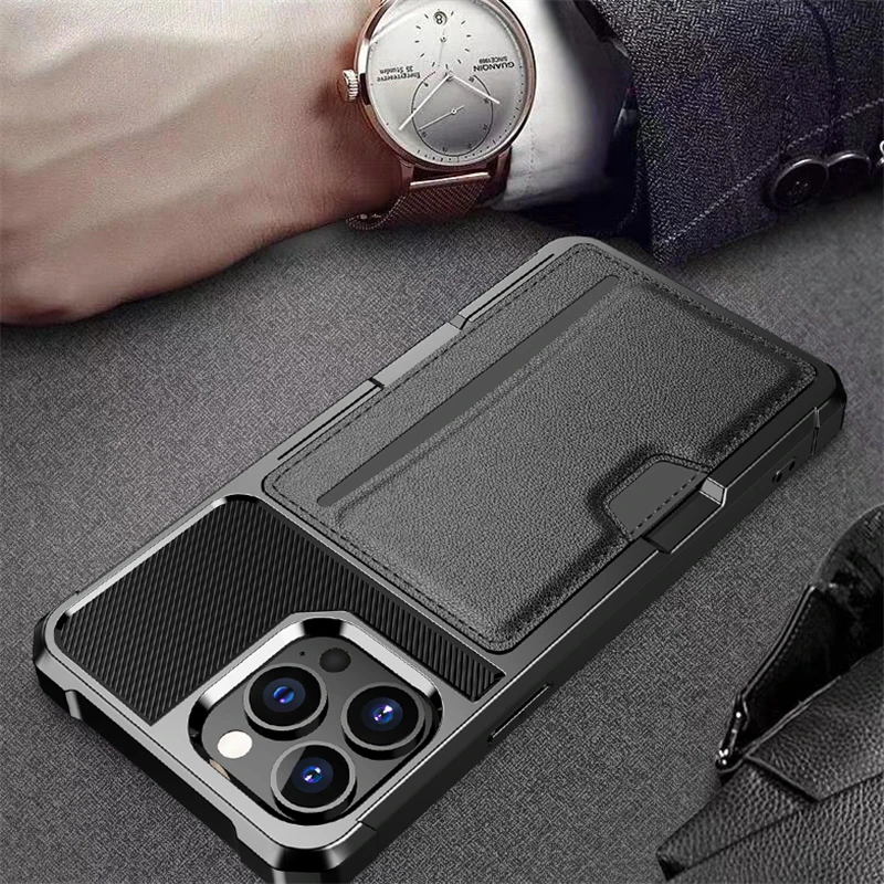 

Business Shockproof Card Holder Case for Iphone 13 Pro Max 11 12 Mini X XR XS MAX Anti-Slip Magnetic Back Cover