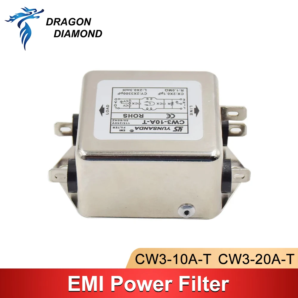 DRAGON DIAMOND Power EMI Filter Single Phase Power HONGDA filter AC 115V / 250V 10A 20A 50/60HZ For Laser Engraver