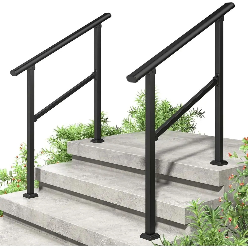 

3 Step Handrails for Outdoor Steps, Safety Handrails for Exterior Stairs, Black Stair Railing Kit (2-3 Steps)