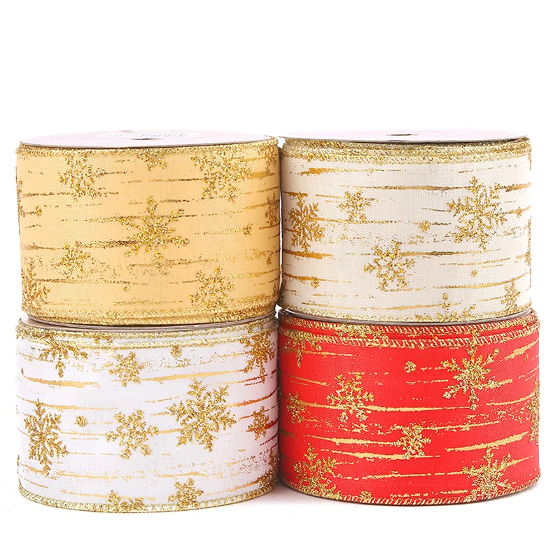 3Yards/Roll Christmas Snowflake Pattern Ribbon 6.3cm Wide Handmade DIY Gift Wrapping Ribbon Christmas Tree Garland Bows Material