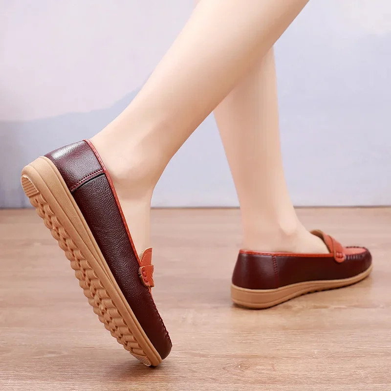 Fashion Leather Women Loafers Casual Flat Shoes Comfortable Spring Autumn Soft Bottom Oxfords Ladies Shoes Loafers