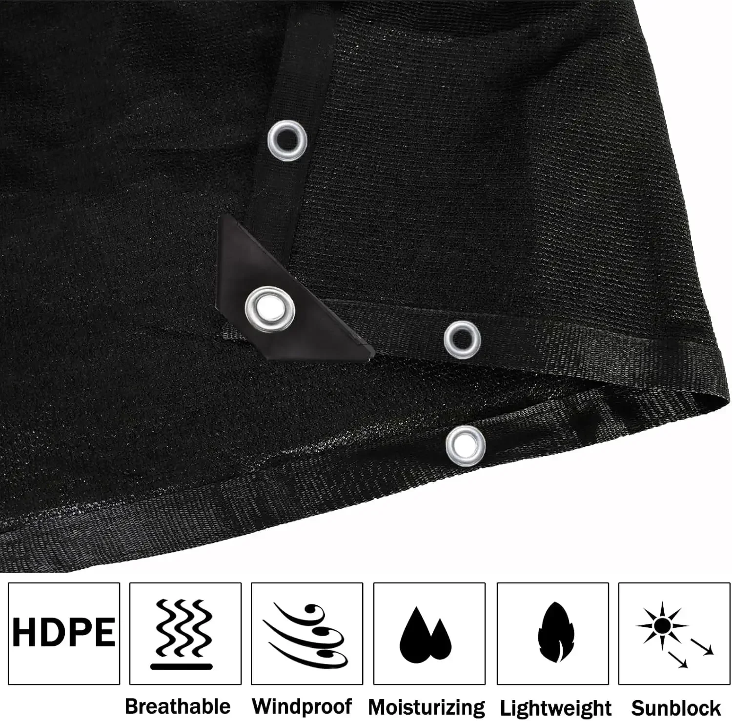 

Тент-сетка затеняющая усиленная 90% черная, 6 м x 9 м, с проклеенными краями и люверсами - для укрытия растений на улице, патио, томатов