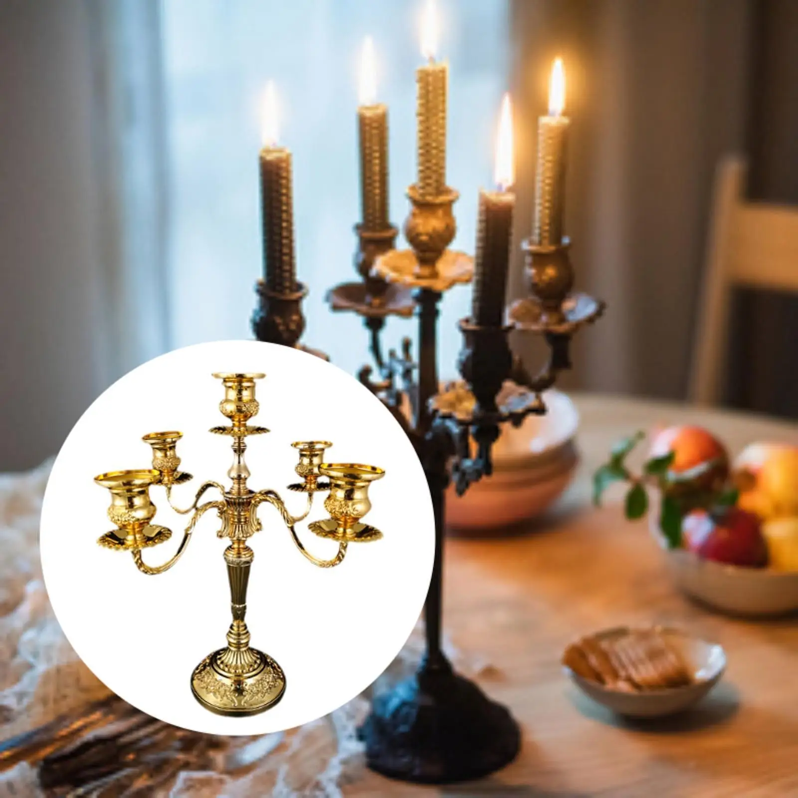 Candle Holder 5 Arms Elegant Vintage Design Dining Table Decor Table Centerpiece for Dinner Fireplace Banquet Parties Holiday