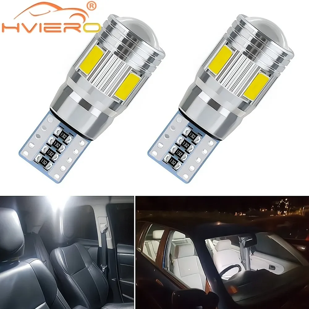 2Pcs T10 W5W Interior Xenon White Blue Yellow LED CANBUS 6SMD 5630 Lens Projector Solid Aluminum Bulbs Side Marker Parking Light