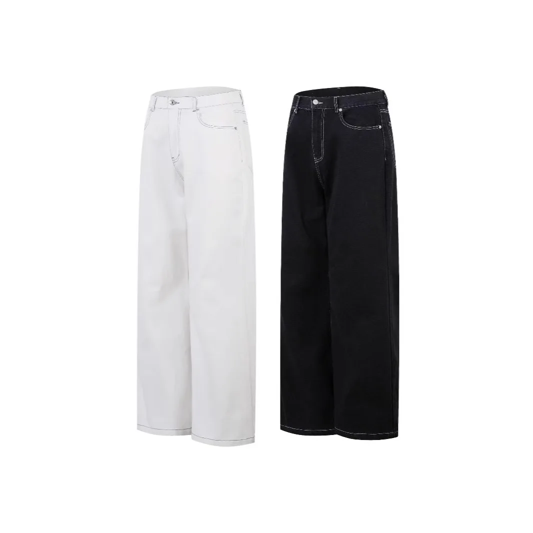 Nieuwe speciale ontwerp bedrukte jeans voor heren en dames, losse rechte mop retro lange broek