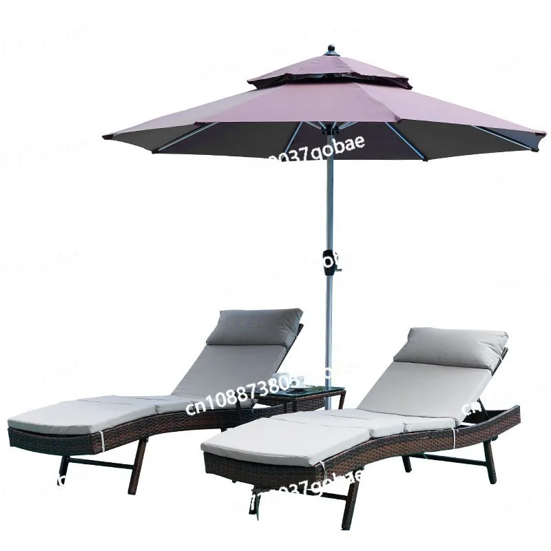 

Outdoor rattan bed patio balcony rattan loungers hotel swimming pool simple beach imitation rattan