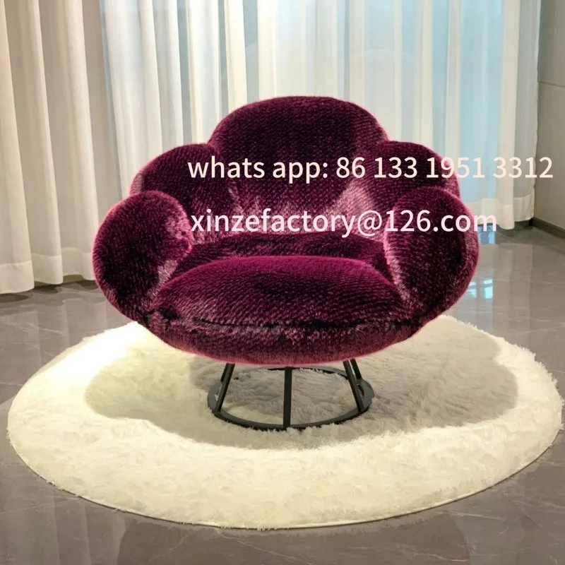 

Single sofa chair Italian minimalist cream style designer mink velvet living room balcony lazy rotating chair