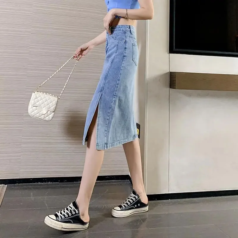 Lucyever Spring Summer Blue Denim Skirts Women Fashion High Waist Split One Step Skirt Woman Korean Streetwear Pencil Skirts