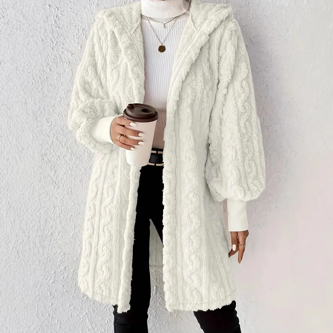 

Autumn And Winter Women's Clothing Solid Color Long-sleeved Hooded Loose Plush Jacket Women