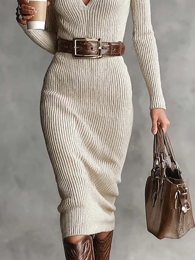 فستان ماكسي أنيق غير رسمي على الموضة للسيدات لعام 2025 بأكمام طويلة للخريف والشتاء ملابس بسيطة للحفلات جديدة متينة