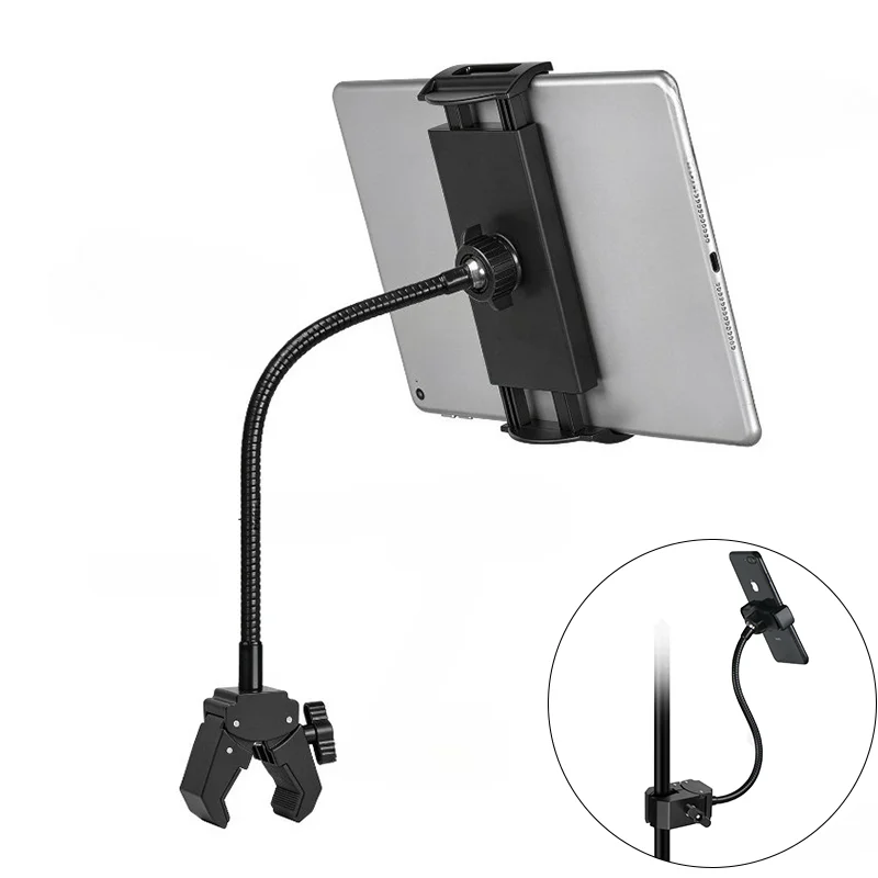 Gooseneck Tablet Holder, Universal Phone iPad Holder for Mic Stand Live Stream Bed Exercsing Gym Bicycle Wheelchair