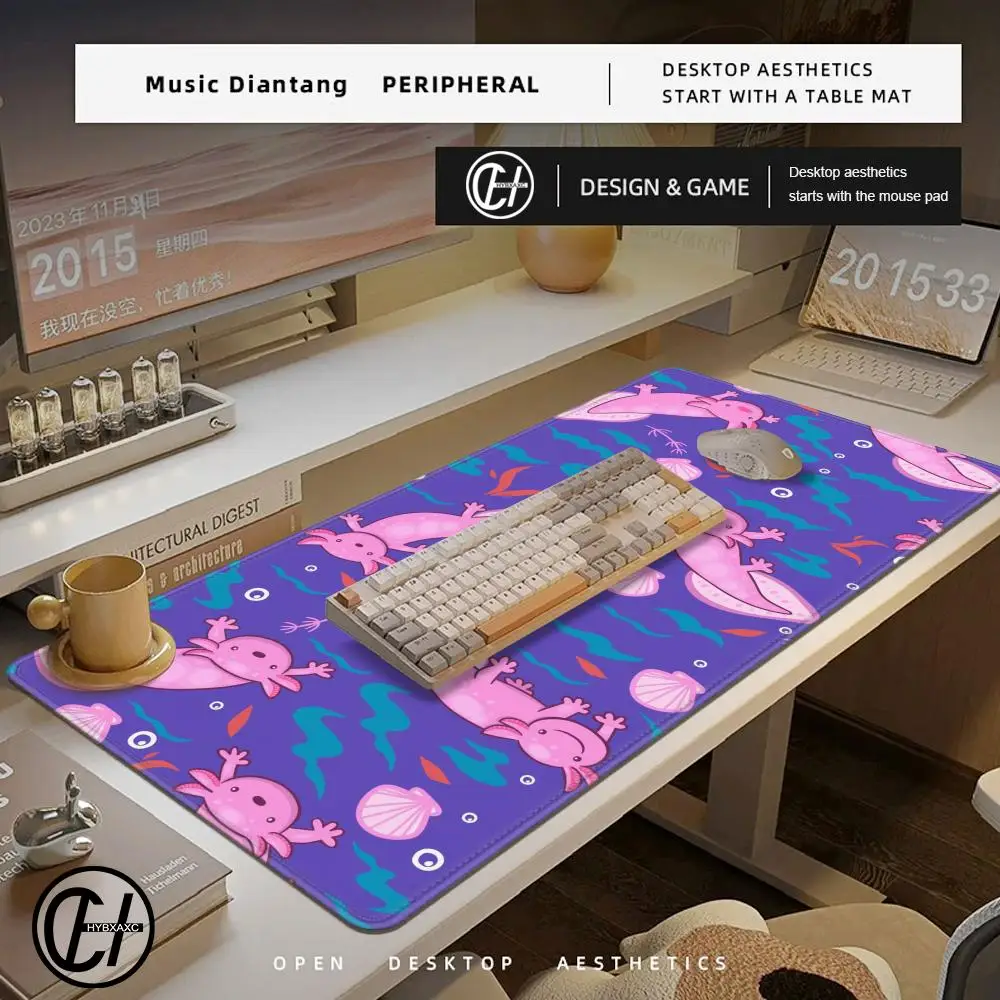 Cute Axolotl Design Aesthetic Large Gaming Mouse Pad Office Desk Mat Computer Keyboard Pad Nonslip Office Desk Decor Accessories