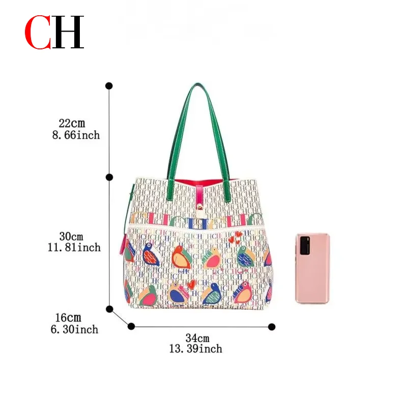 CH Women Luxury Tote Bag Letter Print Handbag Large Capacity Shoulder Bag Fashion PU Leather Crossbody Bag Ladies Purse