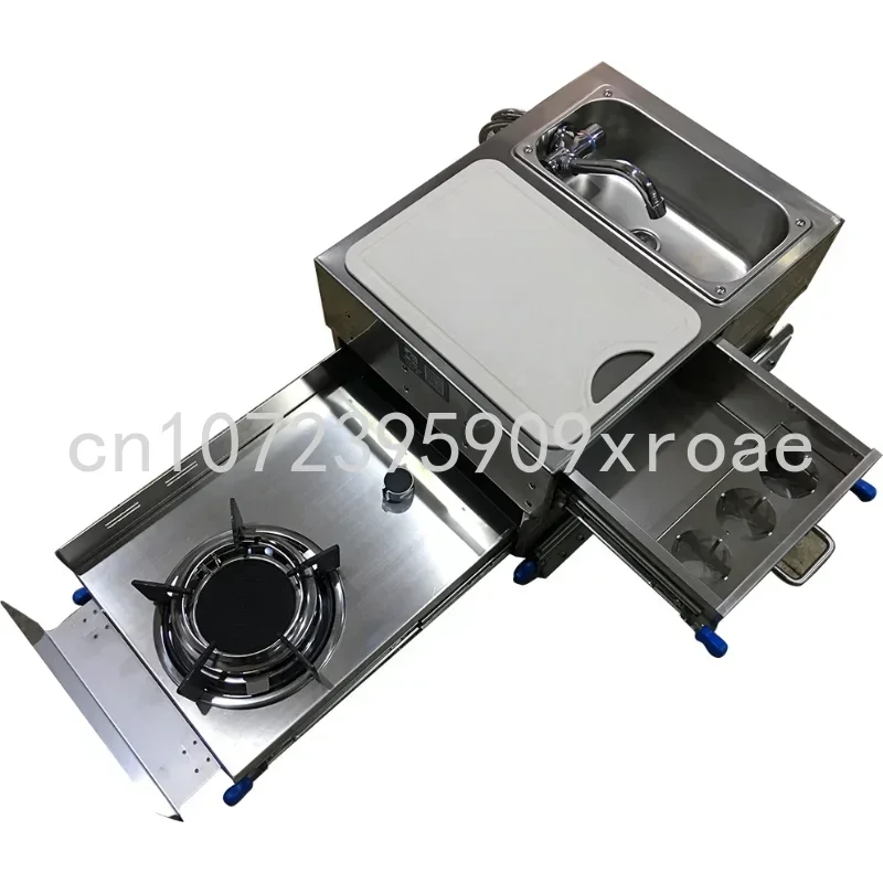 Stainless Steel Mini One Burner Pull Type Gas Stove Integrated with Sink and Drawer 540*400*310mm GR-C001