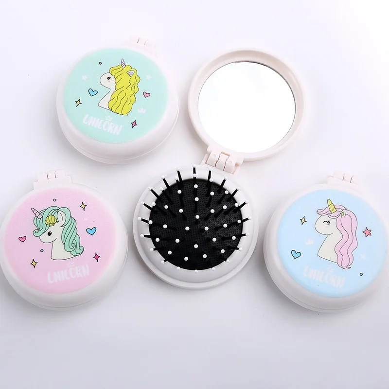 

1 Pc Cute Unicorn Mermaid Folding Comb with Cosmetic Mirror for Girls Air Cushion Massage Portable Comb Kids Hair Comb Baby Care