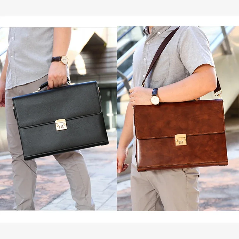 Luxe Lederen Aktetassen Voor Mannen Executive Business Office Notebook 16 Inch Laptop Handtas Schouder Vierkante Kant Crossbody Tas