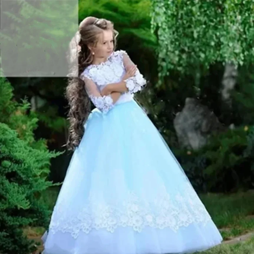 New Customizable Flower Girl Dresses for Wedding Lace Up Back Children Birthday Party Gowns Kids First Communion Dresses