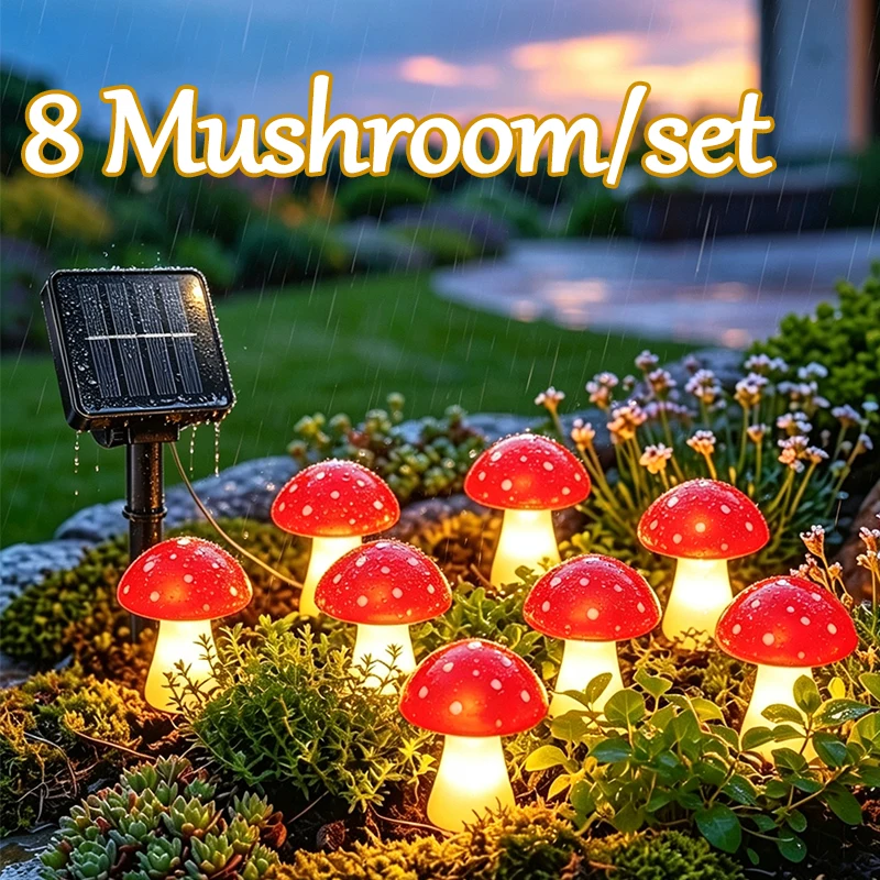 8 Mushroom/set LED Solar String Lights Waterproof 8modes Courtyard Pathway Stake Light Decor for Outdoor Garden Street Lawn Lamp