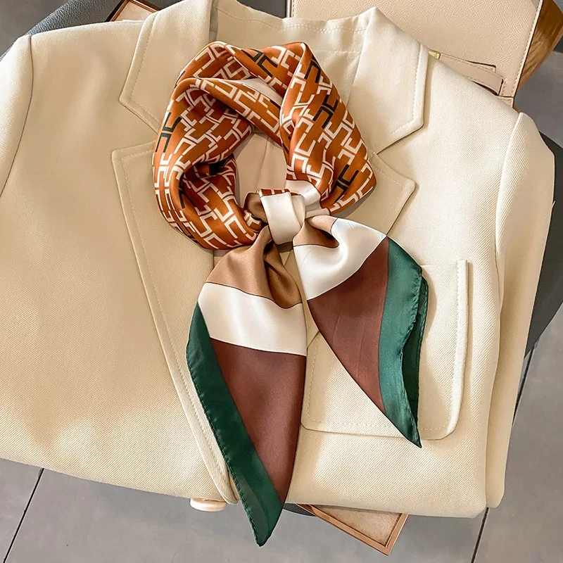 Women 2024 New Style Headscarf The Four Seasons Design Kerchief Popular 70X70CM Square Scarves Luxury Sunscreen Beach Silk Hijab