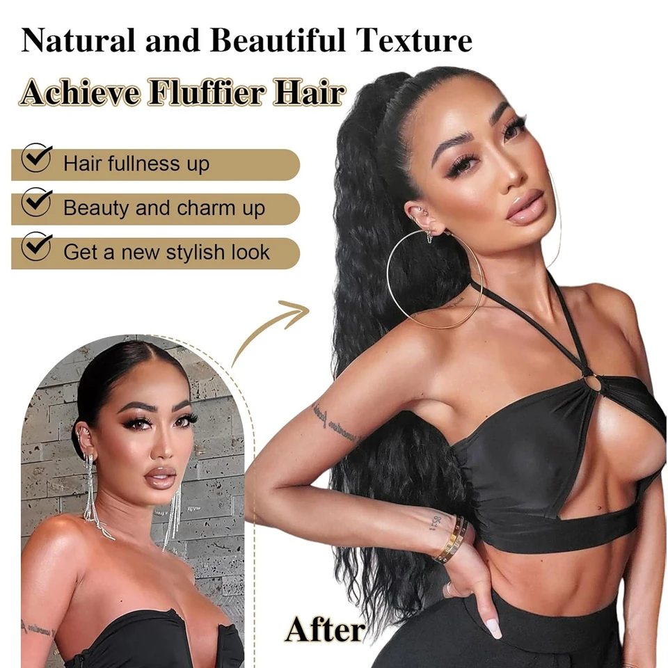 合成コーンウェーブポニーテールエクステンション 24 インチロングラップアラウンドポニーテールかつら女性のためのブラックブラウン耐熱